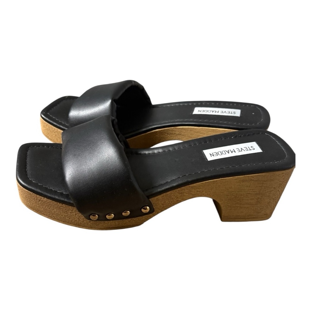 Steve Madden Belong Platform Clog Sandals Black Faux Leather Size 8